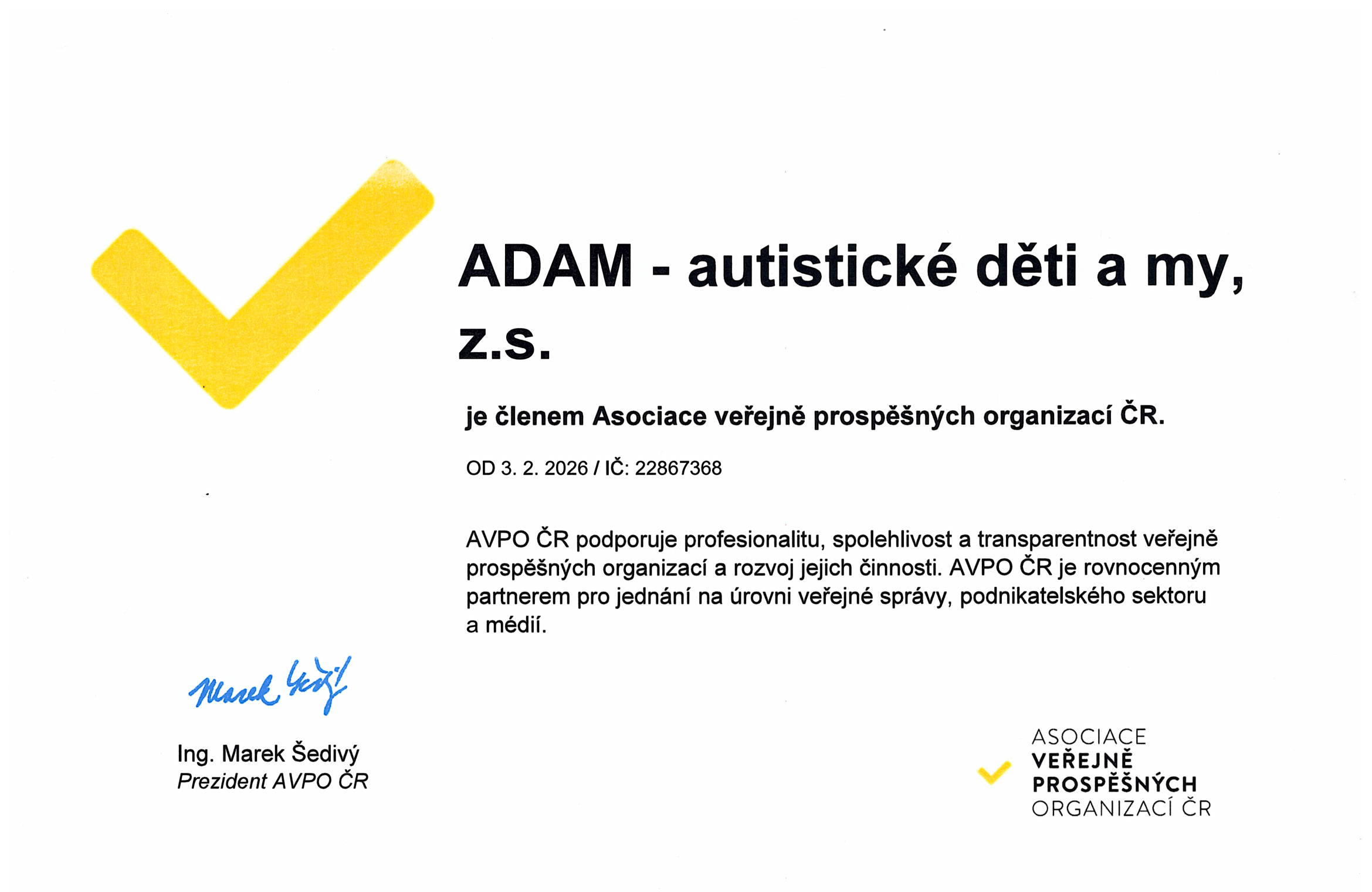 ADAM se stal členem AVPO ČR Naše profesionalita má oficiální potvrzení